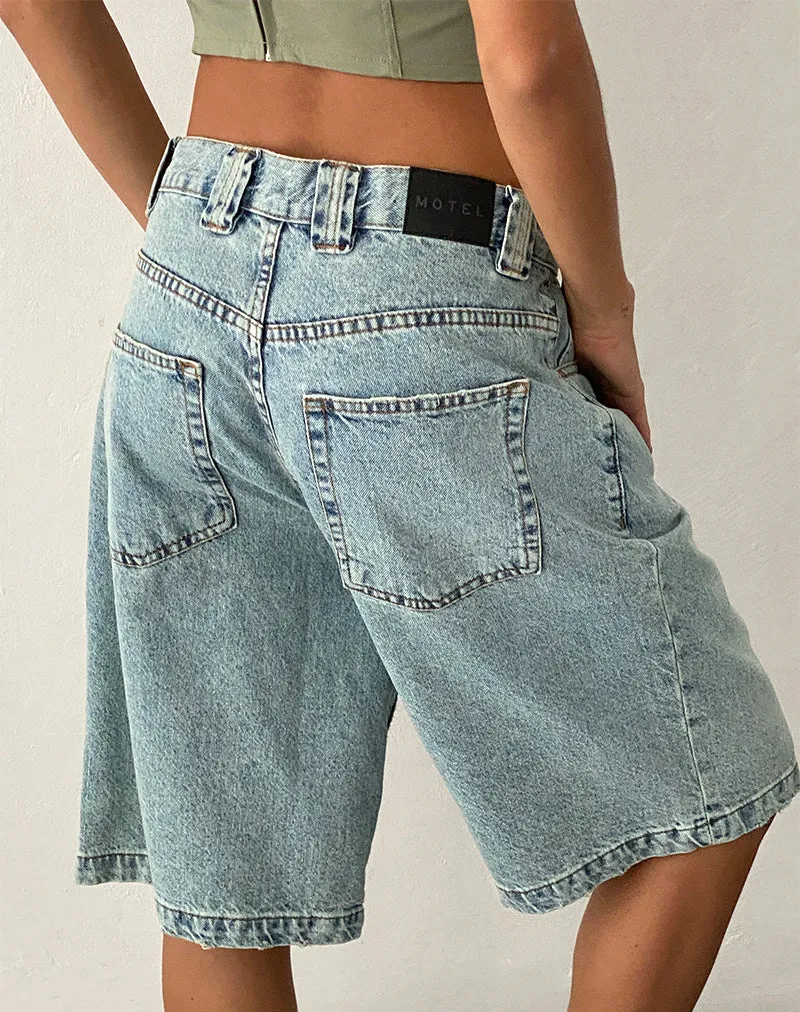 Low Rise Skater Shorts in Bleach Denim