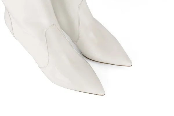 Marla Milk White Patent Leather Pull-on Boots