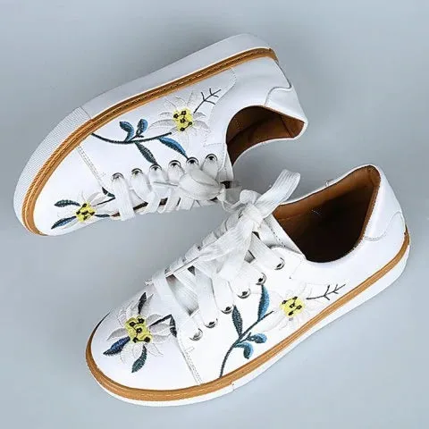 Marvelous Leather Floral Embroidered Sneakers