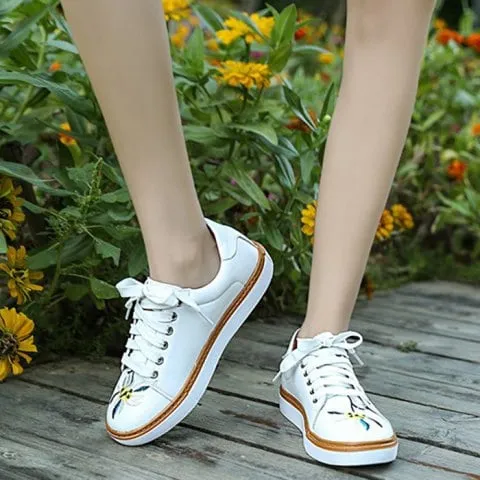 Marvelous Leather Floral Embroidered Sneakers