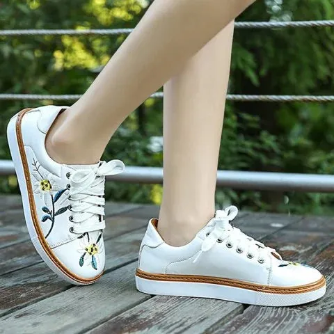 Marvelous Leather Floral Embroidered Sneakers