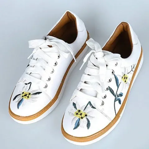 Marvelous Leather Floral Embroidered Sneakers