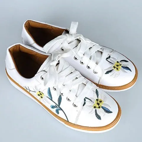 Marvelous Leather Floral Embroidered Sneakers