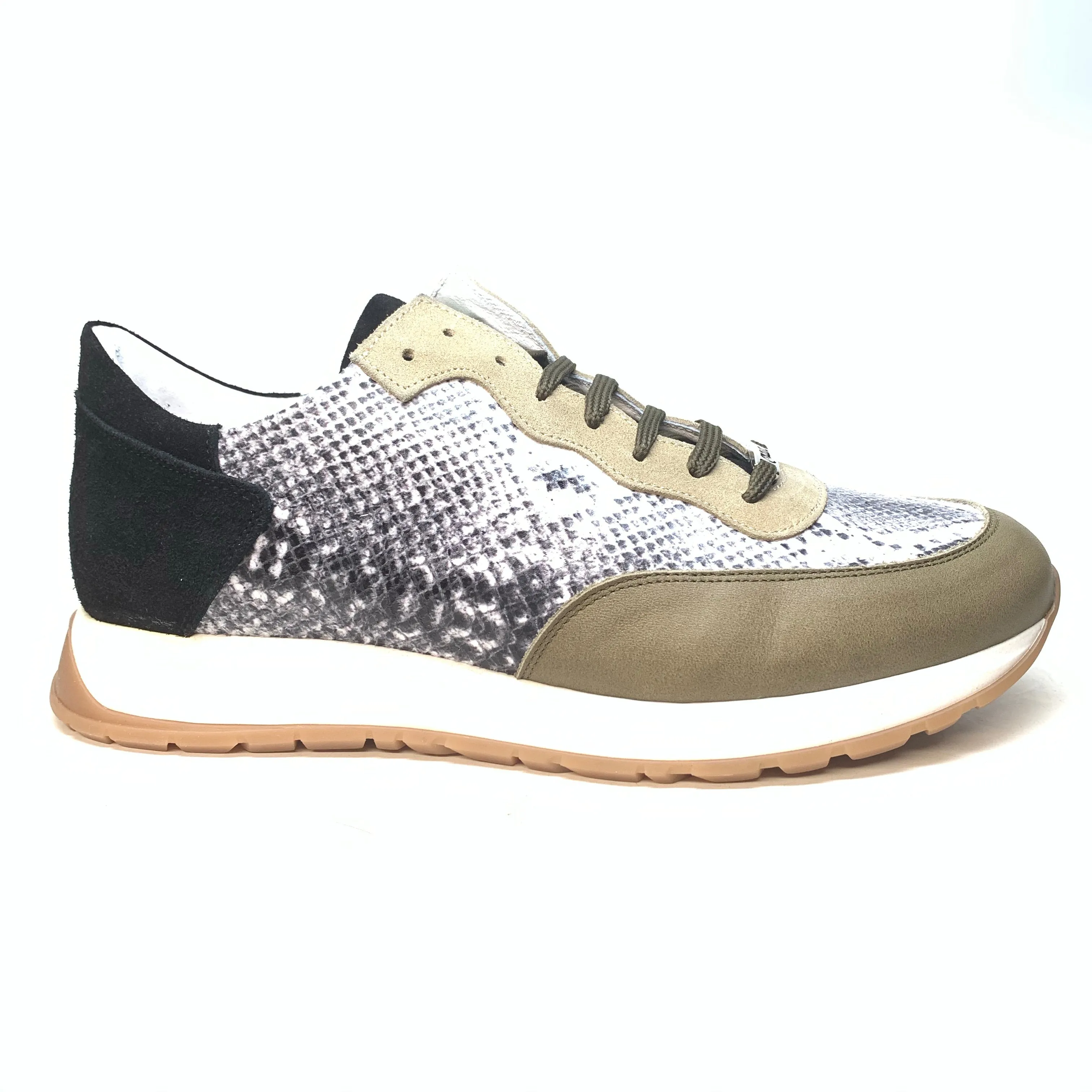 Mauri M728 Calf, Python Print, & Green Suede Sneakers