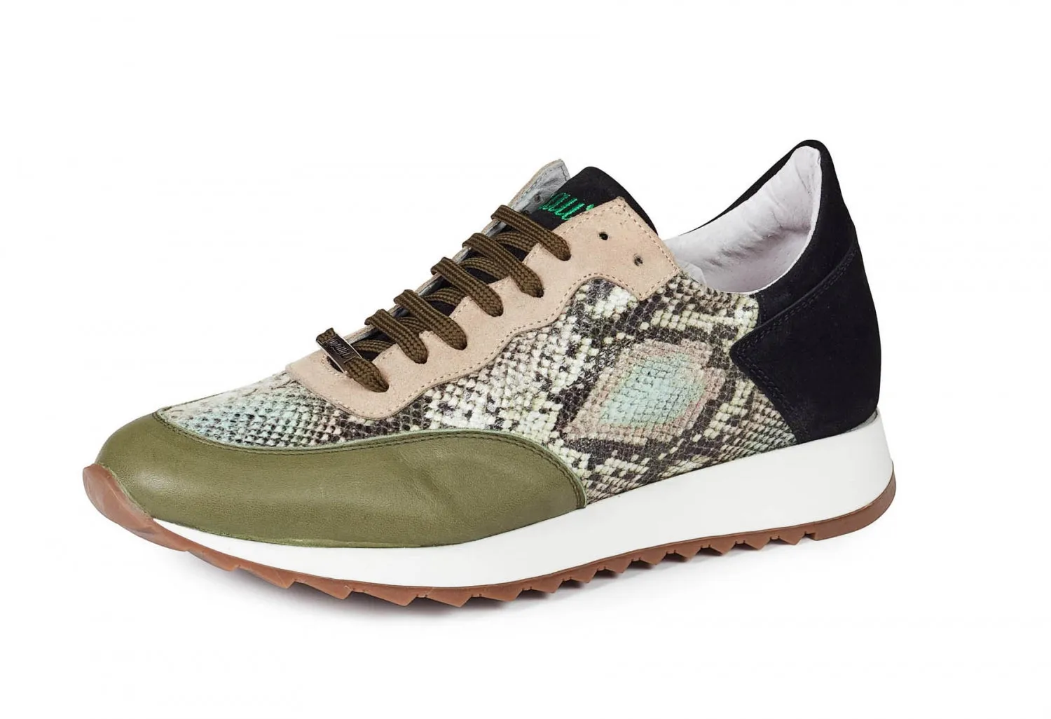 Mauri - M728 Calf, Python Print, & Green Suede Sneakers