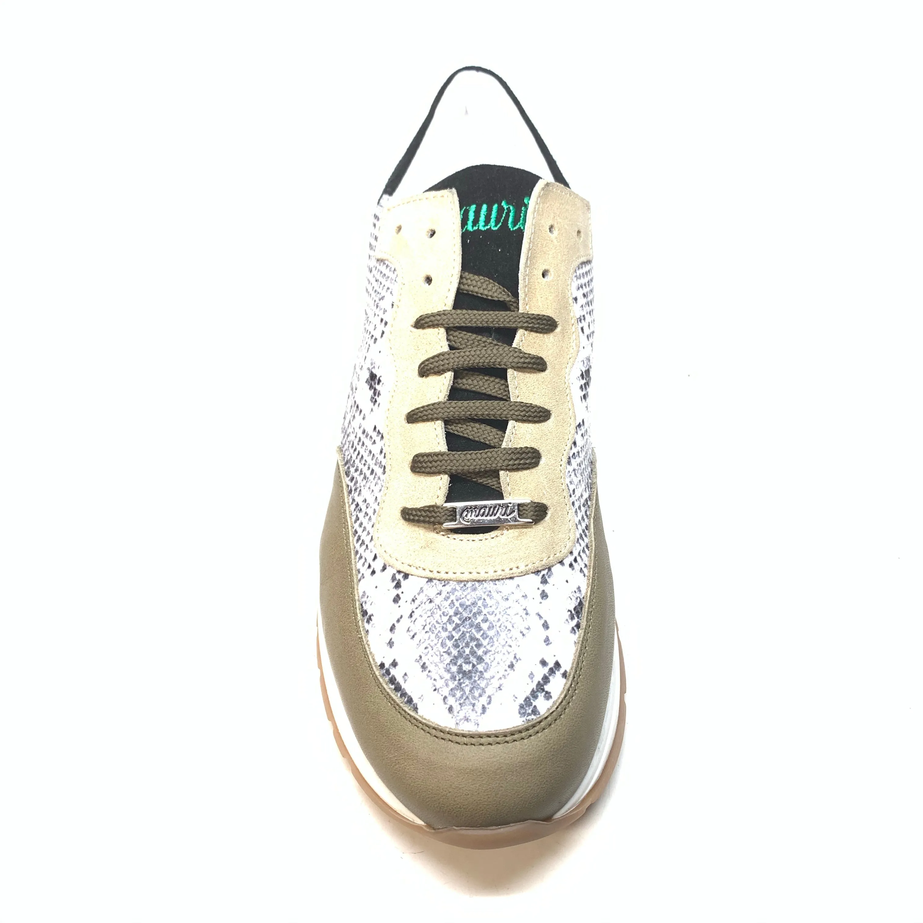 Mauri M728 Calf, Python Print, & Green Suede Sneakers