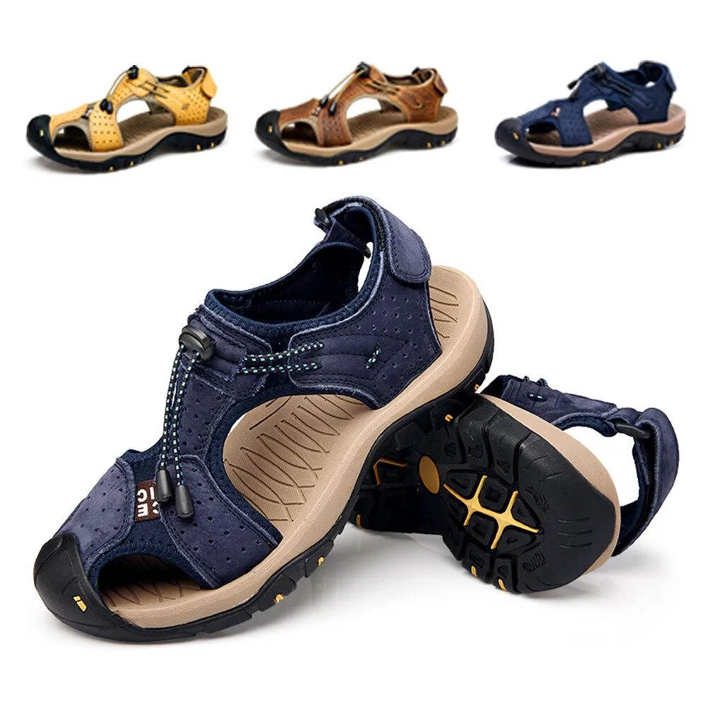 Men Leather Sandals Hiking Hiking Shoes Outdoor Trekking Sandals Breathable Sports Shoes Hook Loop Shoes