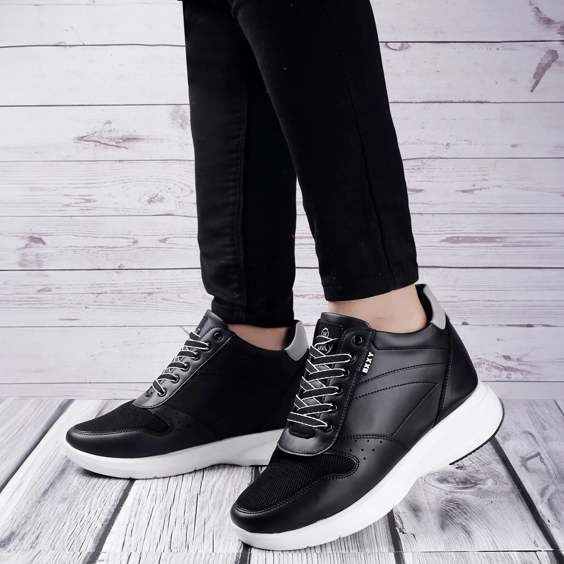 Men's 3.5 Inch Hidden Height Increasing Faux Leather Material Casual Sneaker Lace up Shoes