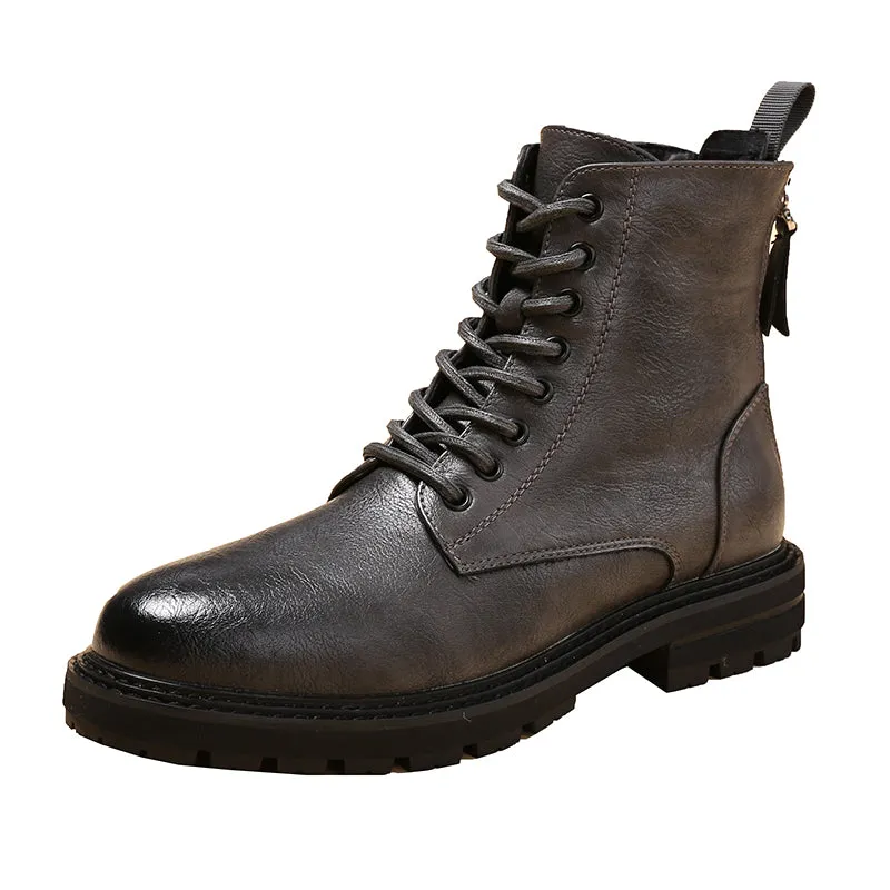 Men's Zipper & Lace-Up Leather Boots