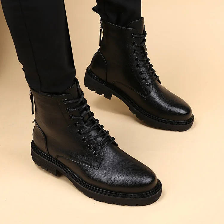 Men's Zipper & Lace-Up Leather Boots