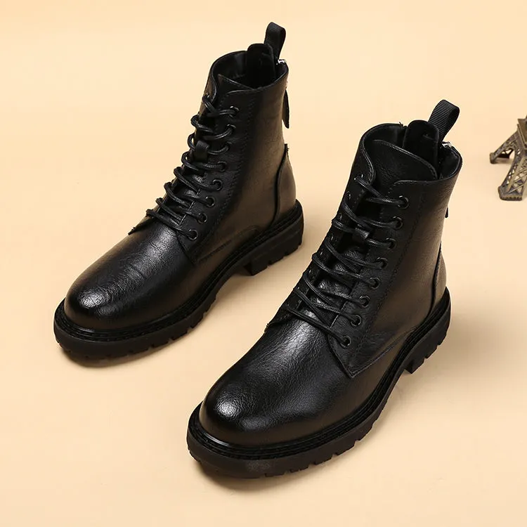 Men's Zipper & Lace-Up Leather Boots