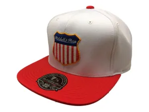 Mitchell & Ness White Red & Blue Hi Crown Fitted Flat Bill Hat Cap (7 3/8)