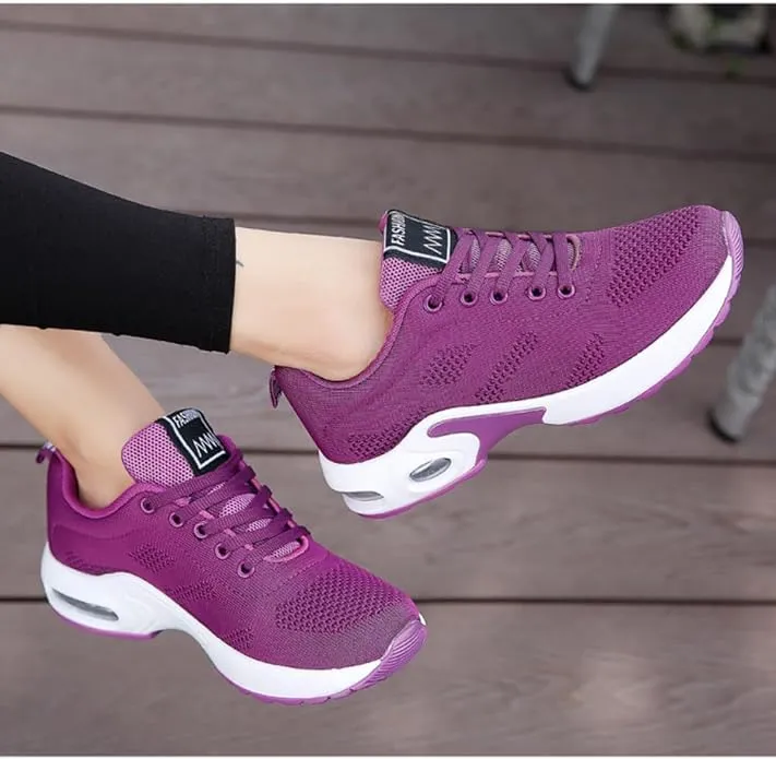 New Women's Flying Knit Running Shoes - Lightweight Lace-up Sneakers for Daily Walking and Work Sz 8 Pure Purple