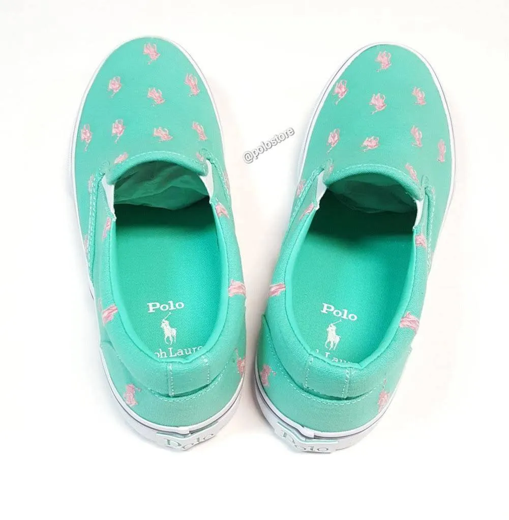 Nwt Polo Ralph Lauren Green Allover Pony Slip On Sneakers