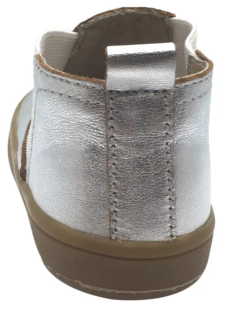 Old Soles Girl's and Boy's Town Local Silver Smooth Leather Slip On High Top Ankle Boot Sneaker