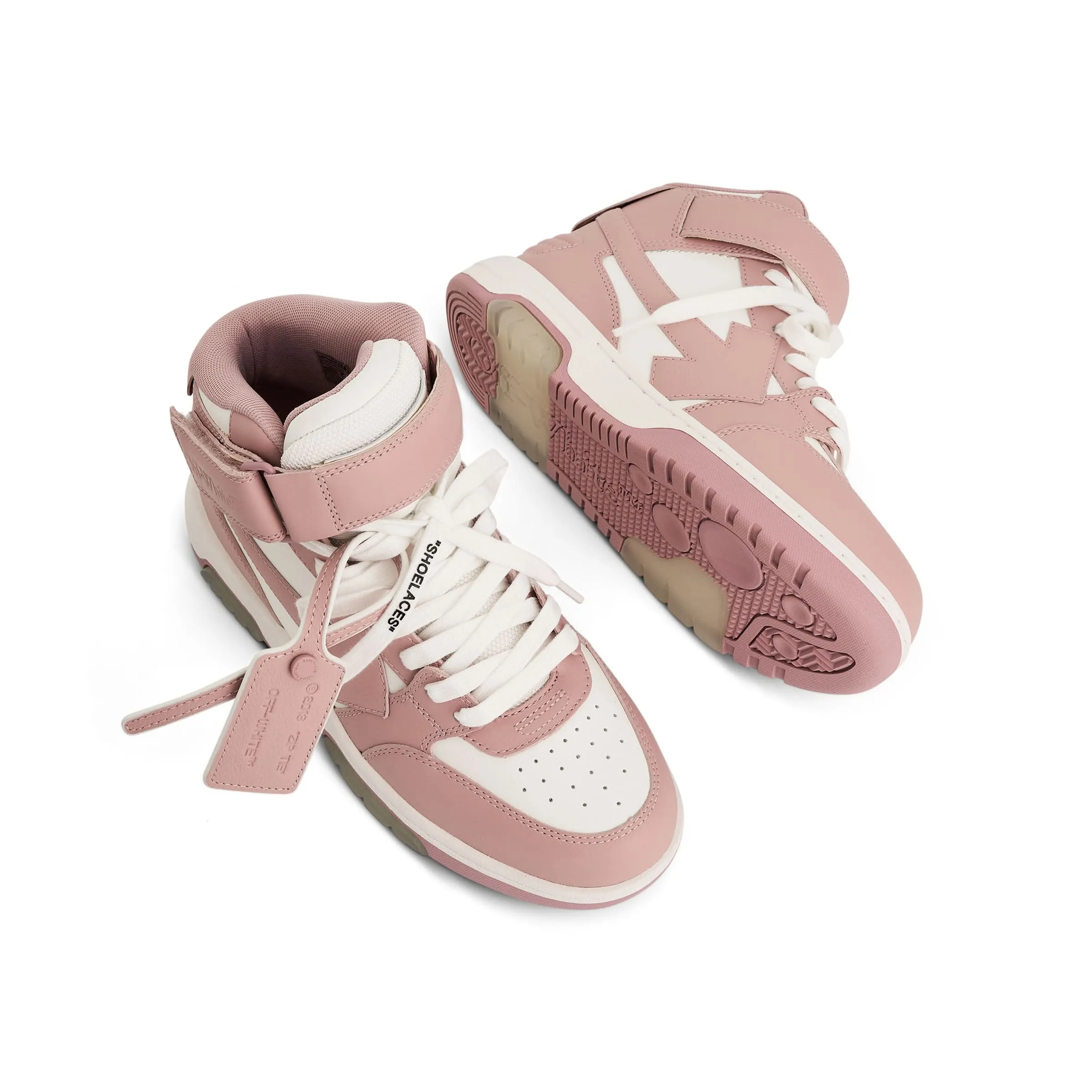 Out of Office Mid Top Leather Sneakers in White/Pink