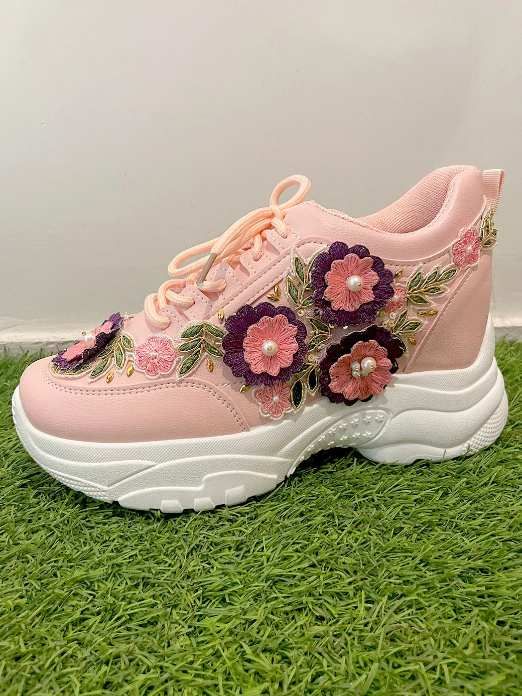 Pink Floral Handcrafted Bridal Sneakers