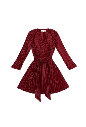 Pleated Mini Dress - Crimson