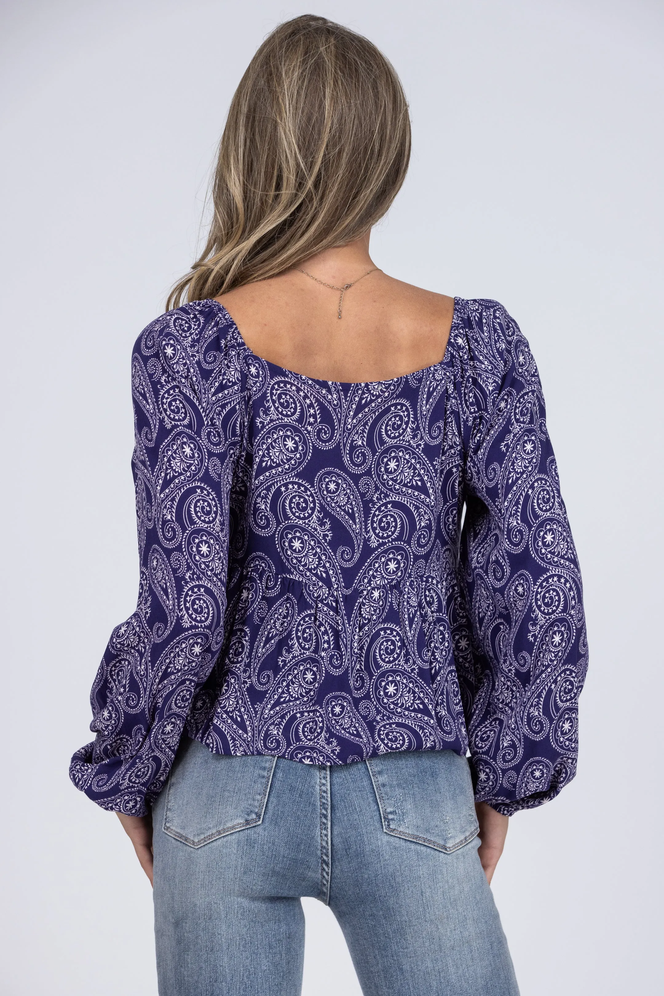 Pop of Paisley Crop Long Sleeve Top