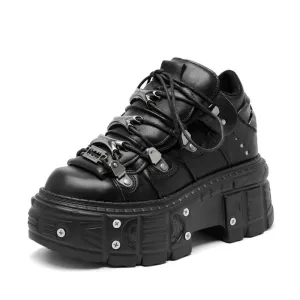 Punk Rock Metal Decor Lace-up Platform Sneaker Shoes