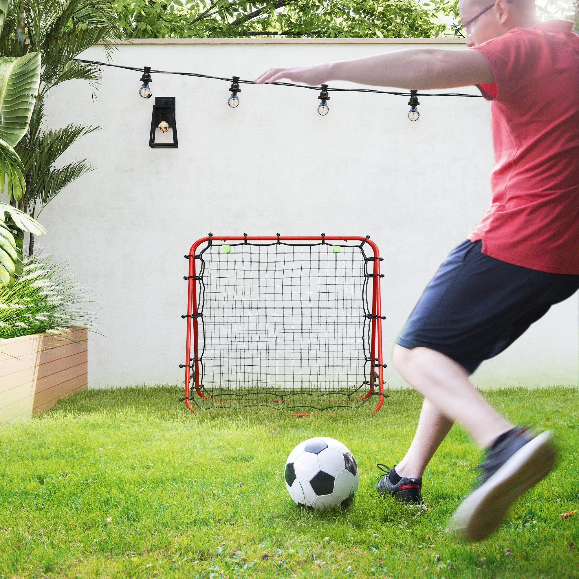 Rebounder Net Football Target Goal with Adjustable Angles, Red