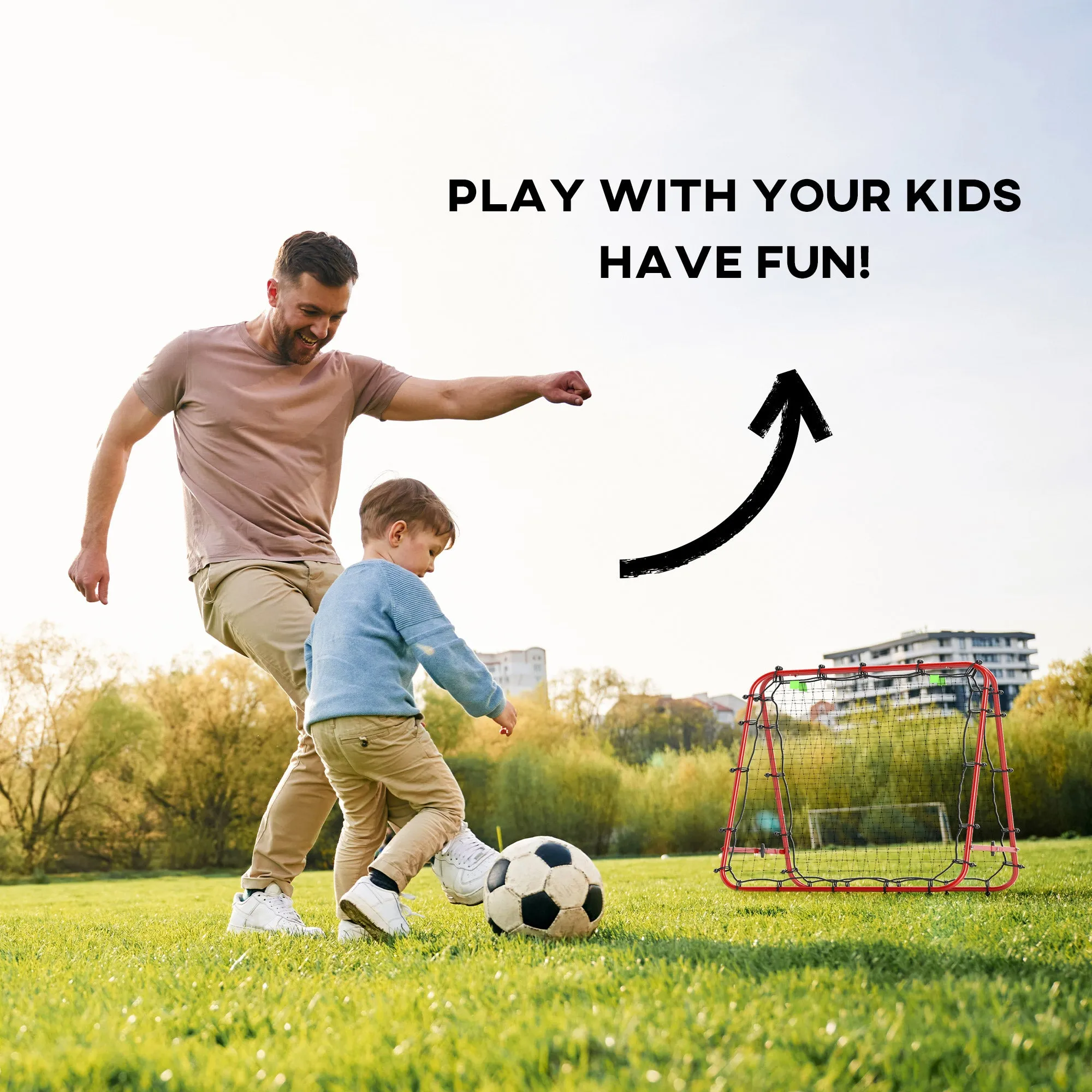 Rebounder Net Football Target Goal with Adjustable Angles, Red