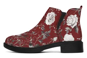 Red Rose Romance Chelsea Boots - Comfy Slip-On - Soft & Water-Resistant Micro-Suede Vegan Shoes