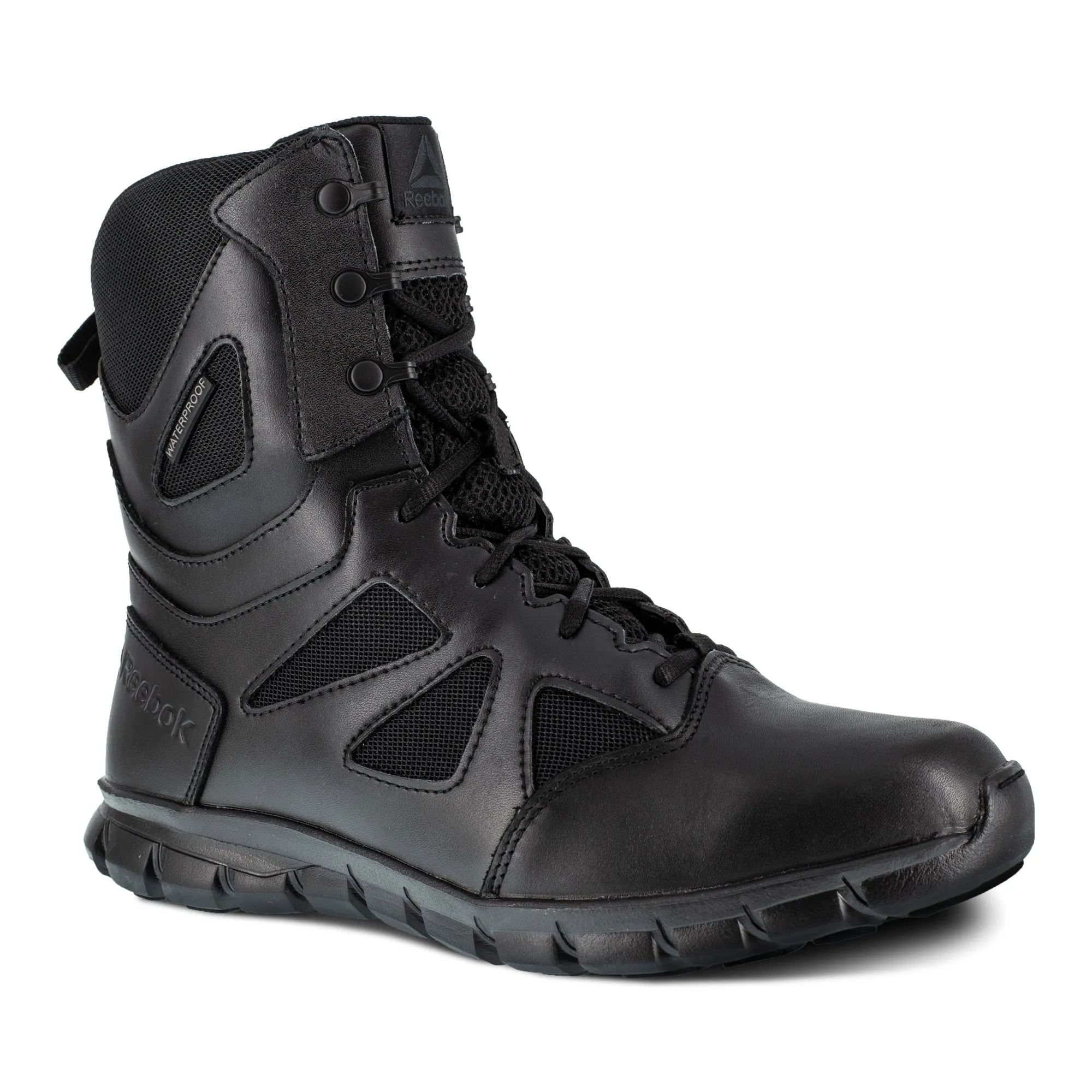 Reebok Mens Black Leather Military Boots Sublite Tactical Zip WP