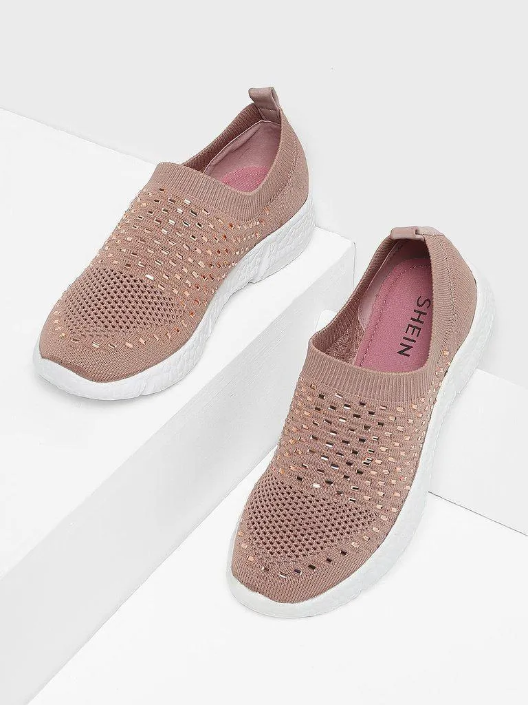 Rhinestone Decorated Slip On Sneakers