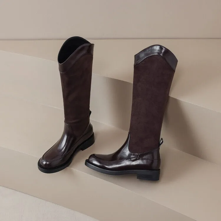 Riding Boots for Women in Apricot/Brown/ Leather - Chunky Sole Tall Boots Cowboy Boots