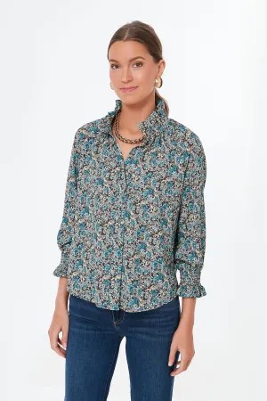 Robin's Egg Floral Schuyler Blouse