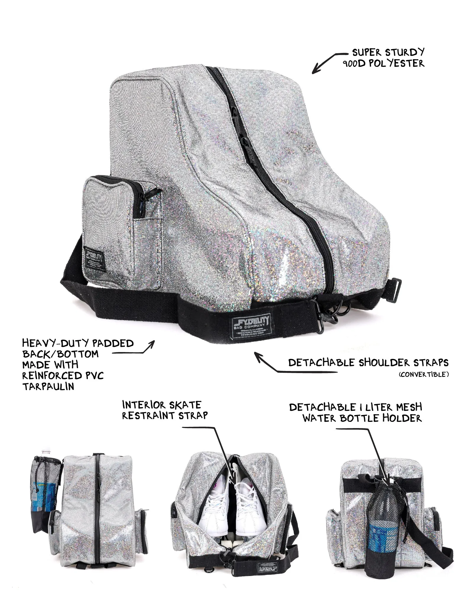 Roller Skate Backpack | Freewheelin' | Glam Glitter Rainbow Silver