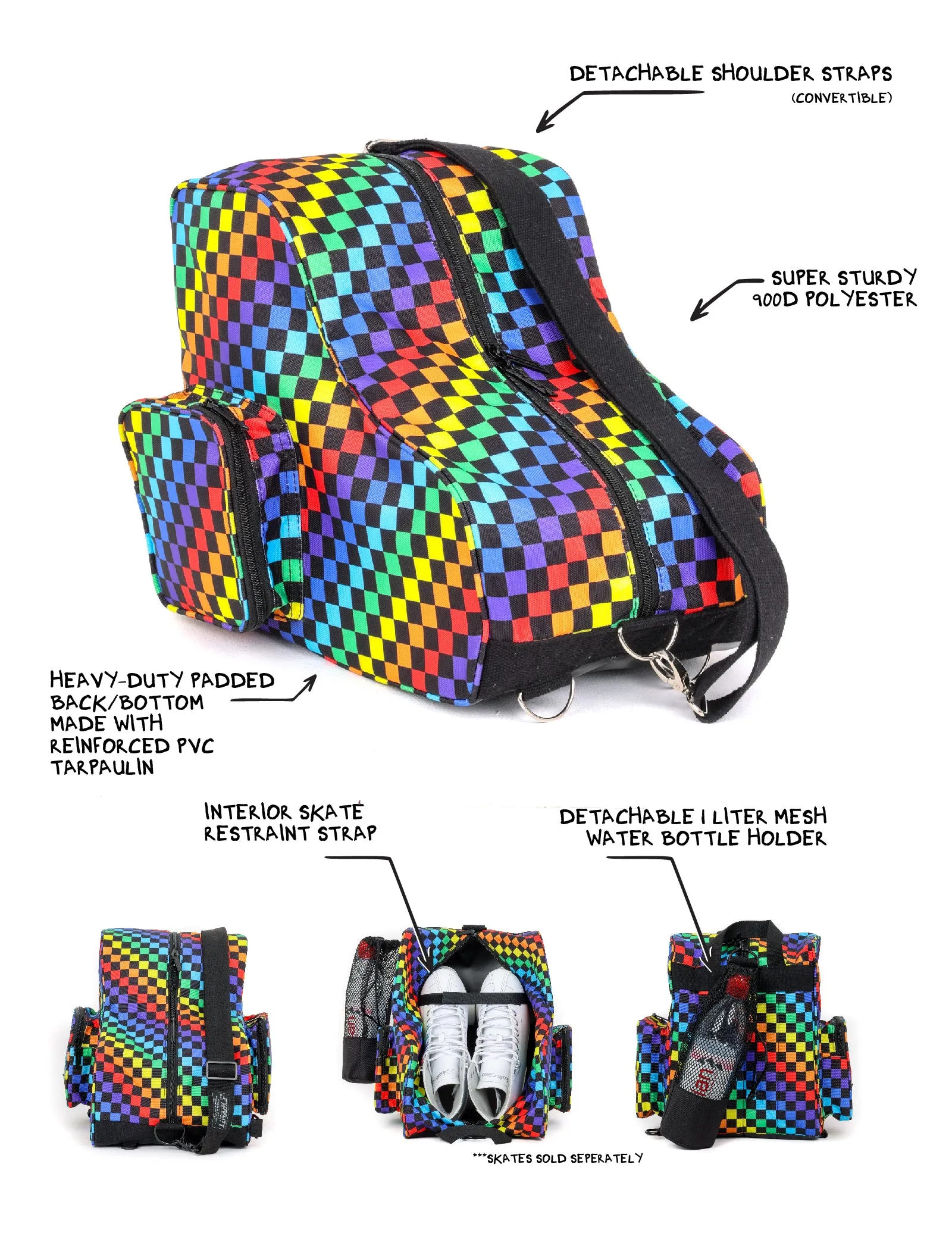 Roller Skate Backpack | Freewheelin' | INDY Rainbow Black