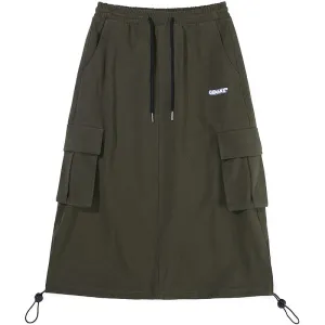 Safari Style Plain Pockets Midi Skirts