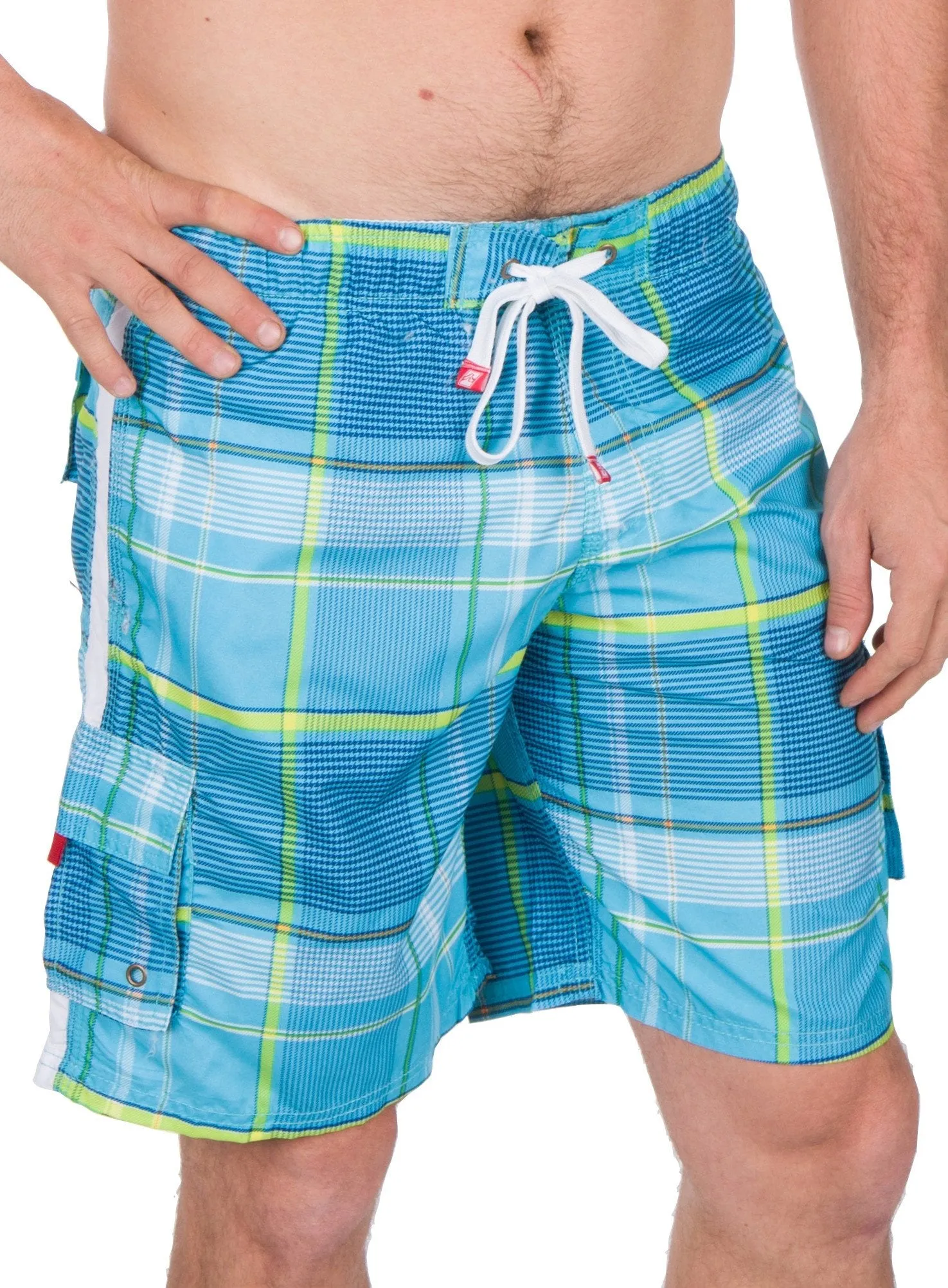 Sakkas Axel Plaid Stretch Waistband No Wet Swim Trunk/ Boardshorts