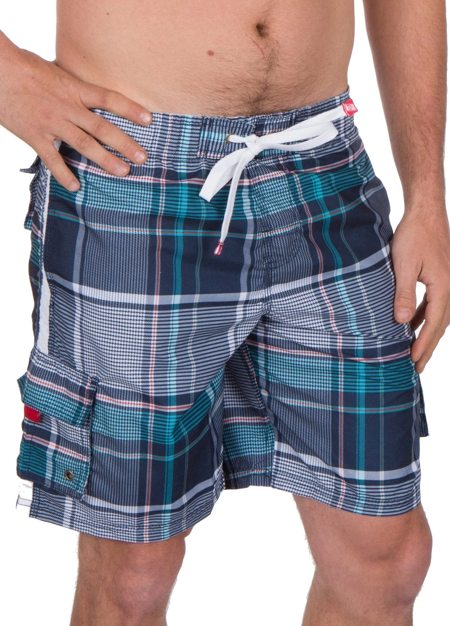 Sakkas Axel Plaid Stretch Waistband No Wet Swim Trunk/ Boardshorts