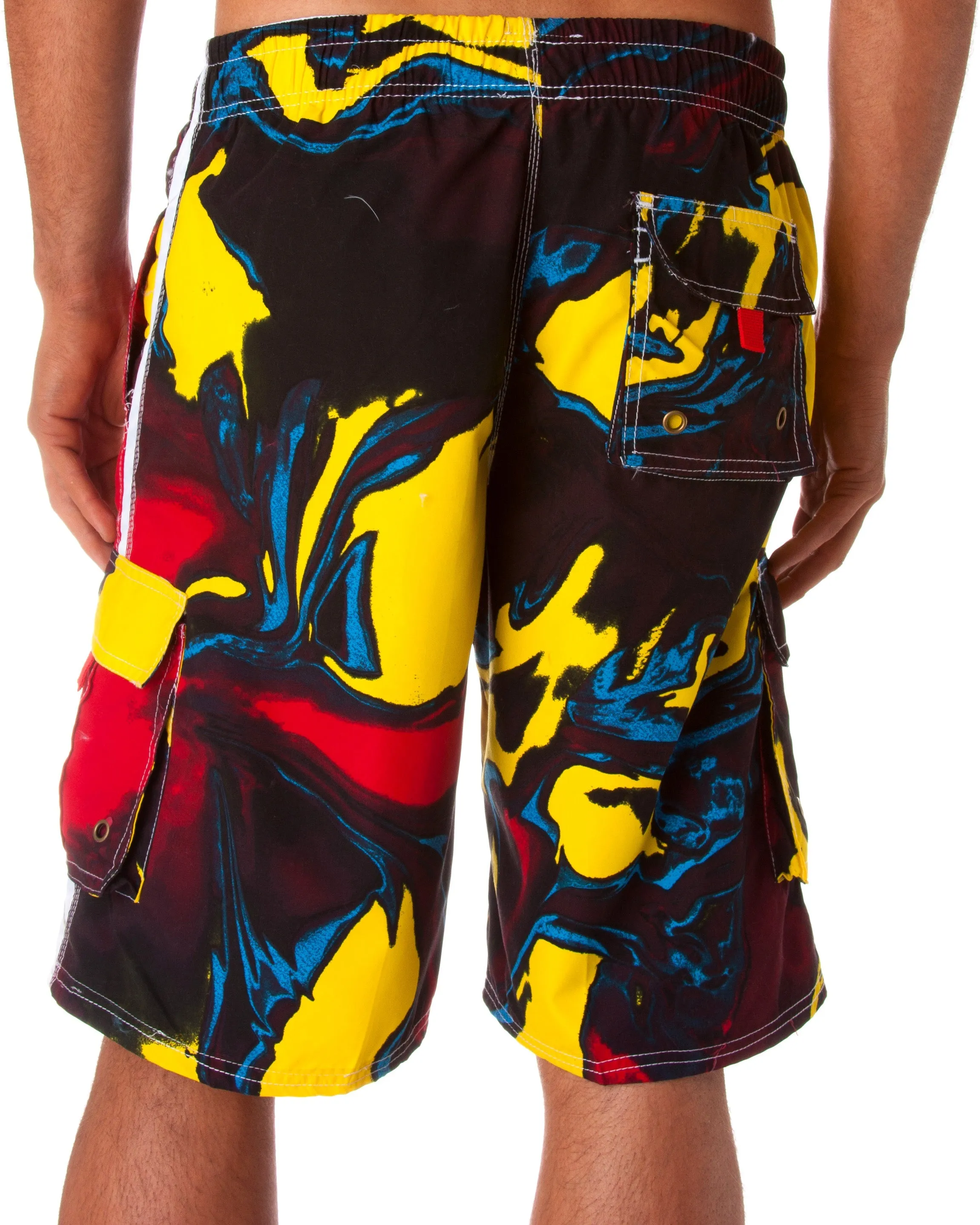 Sakkas Mens Multi Color Wave Design Skate Surf Board Short / Swim Trunks