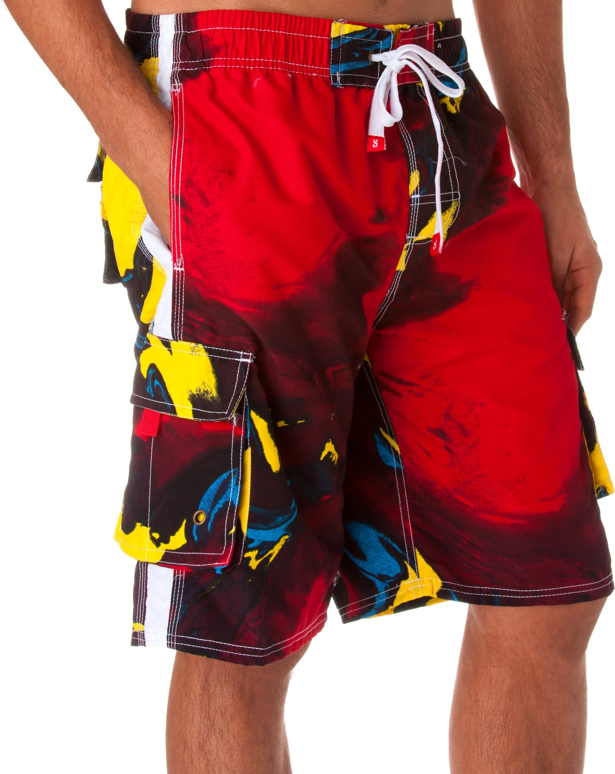 Sakkas Mens Multi Color Wave Design Skate Surf Board Short / Swim Trunks