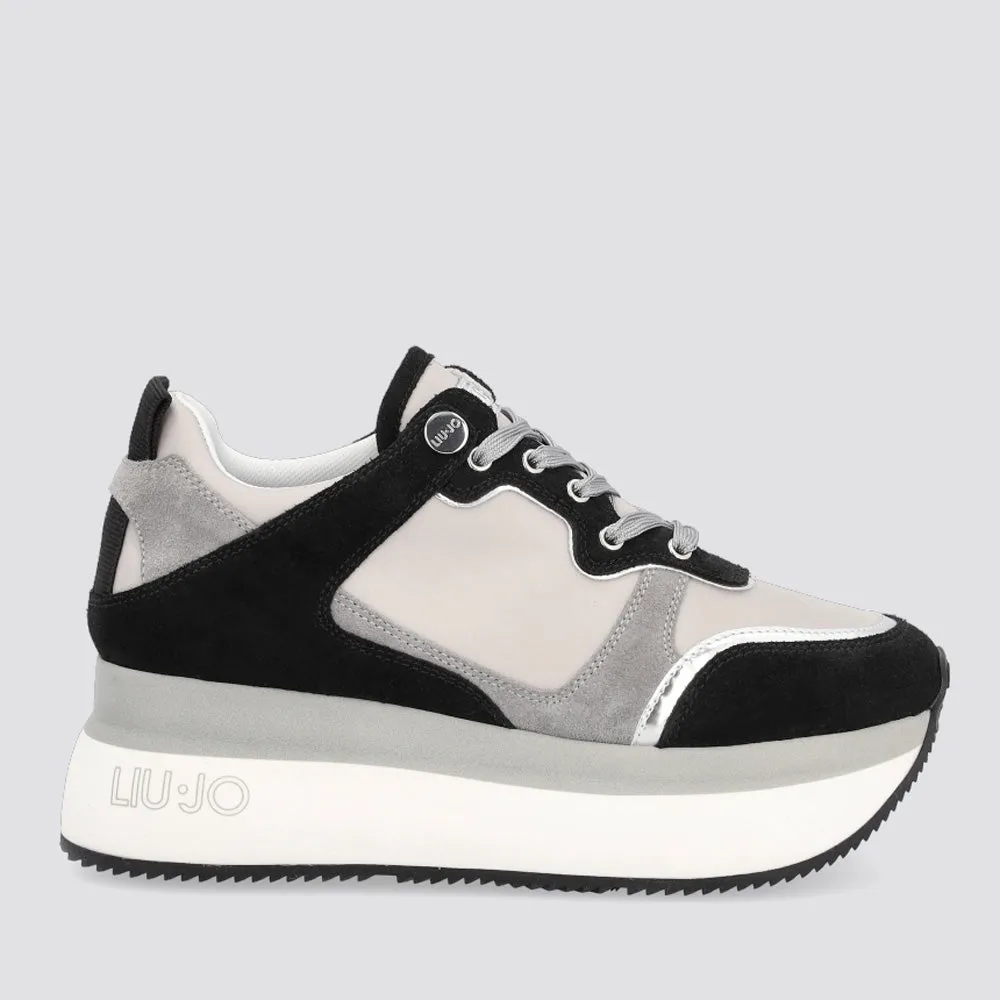 Scarpe Donna LIU JO Sneakers Maxi Platform in Pelle e Tessuto colore Nero e Grigio