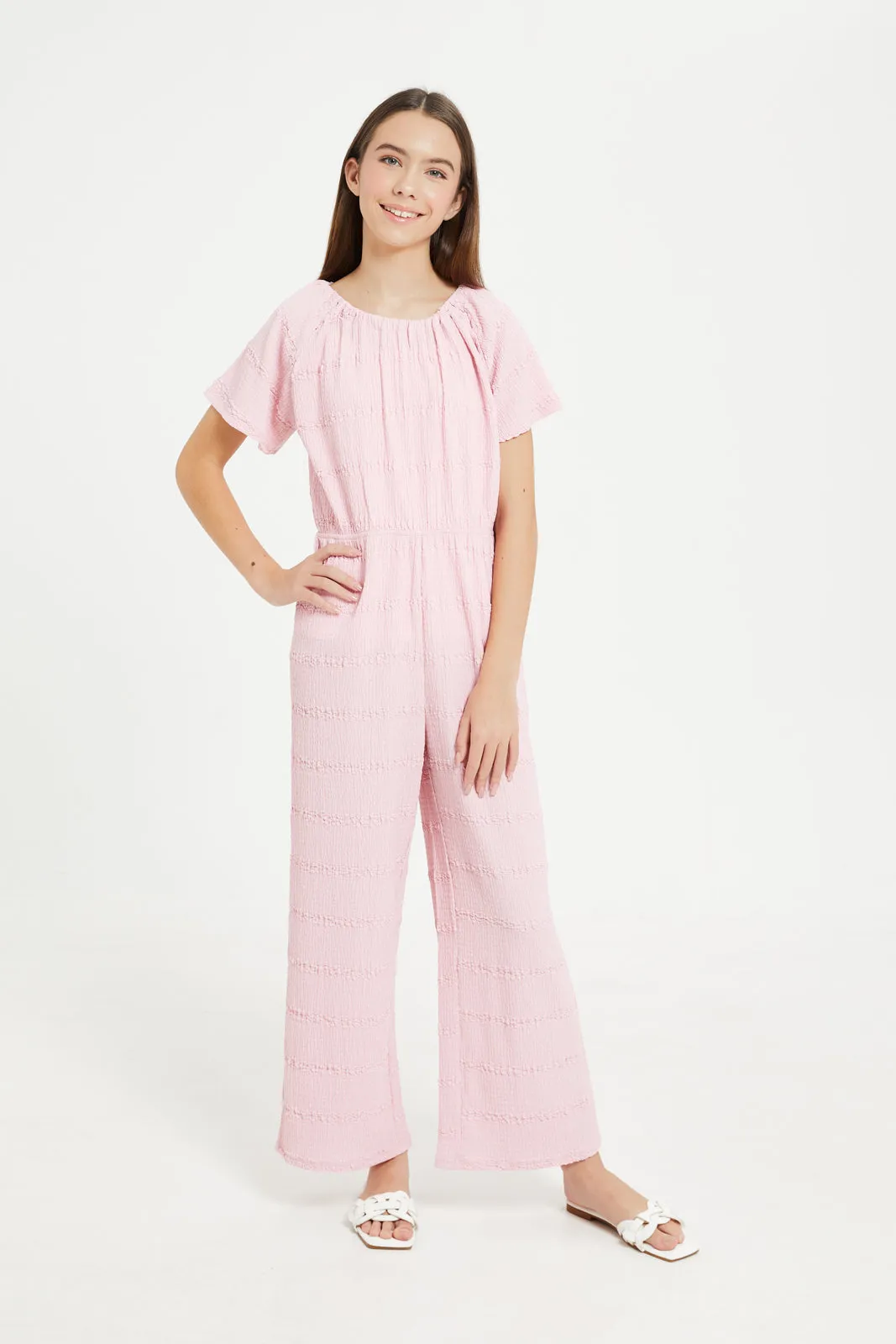 Senior Girls Pink Plain Jumpsuit