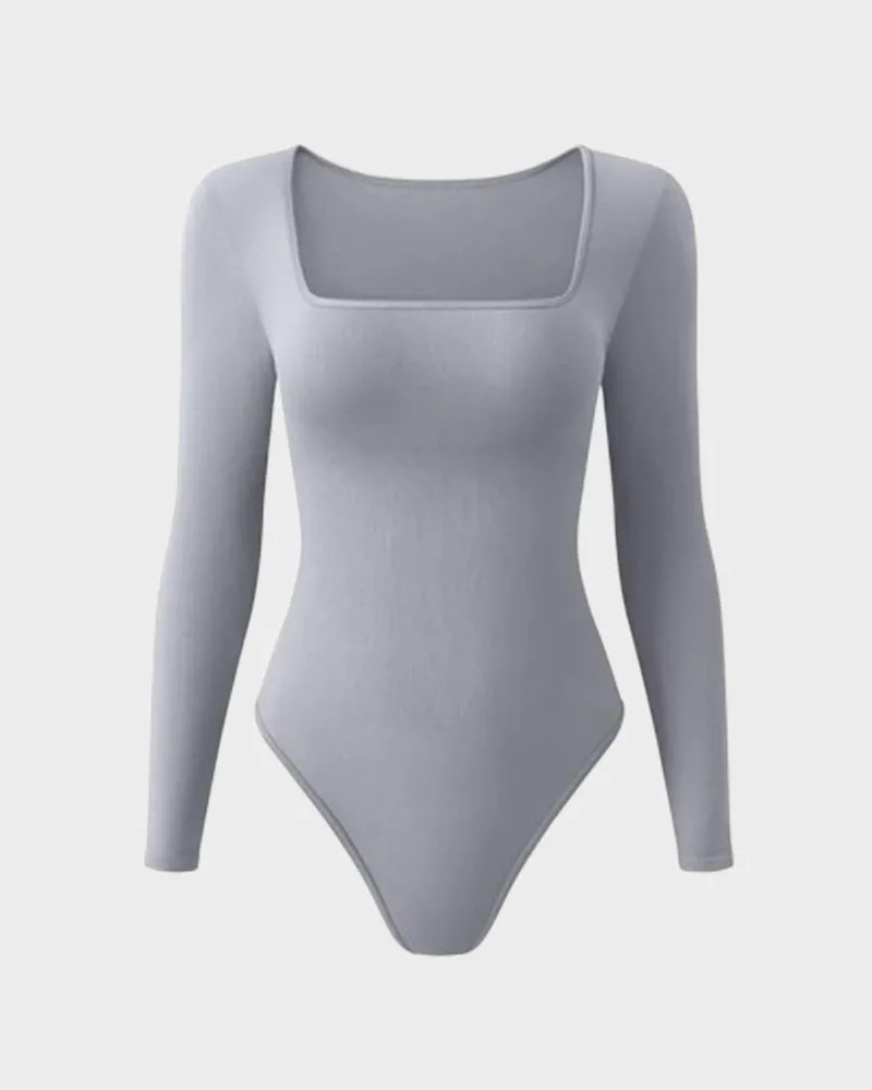 SheCurve® Ribbed Square Neck Long Sleeve Bodysuit