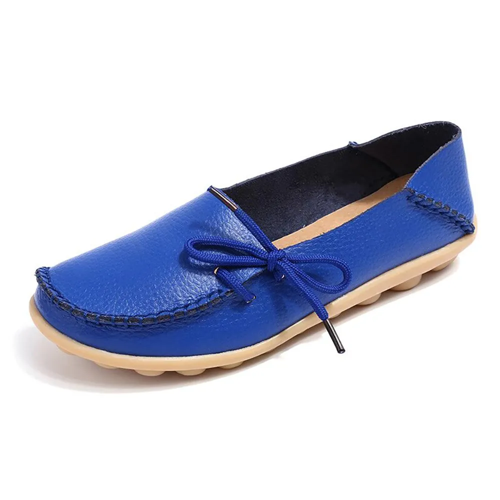 Simple Bow Soft Leather Slip-On Moccasin Boat Shoes