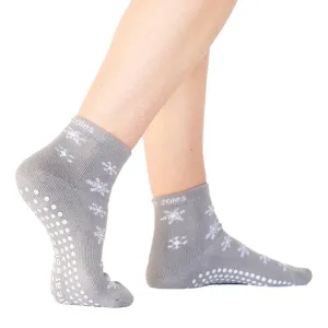 Snowflake Short Crew - Grey White Grip Sock (Pilates & Barre)