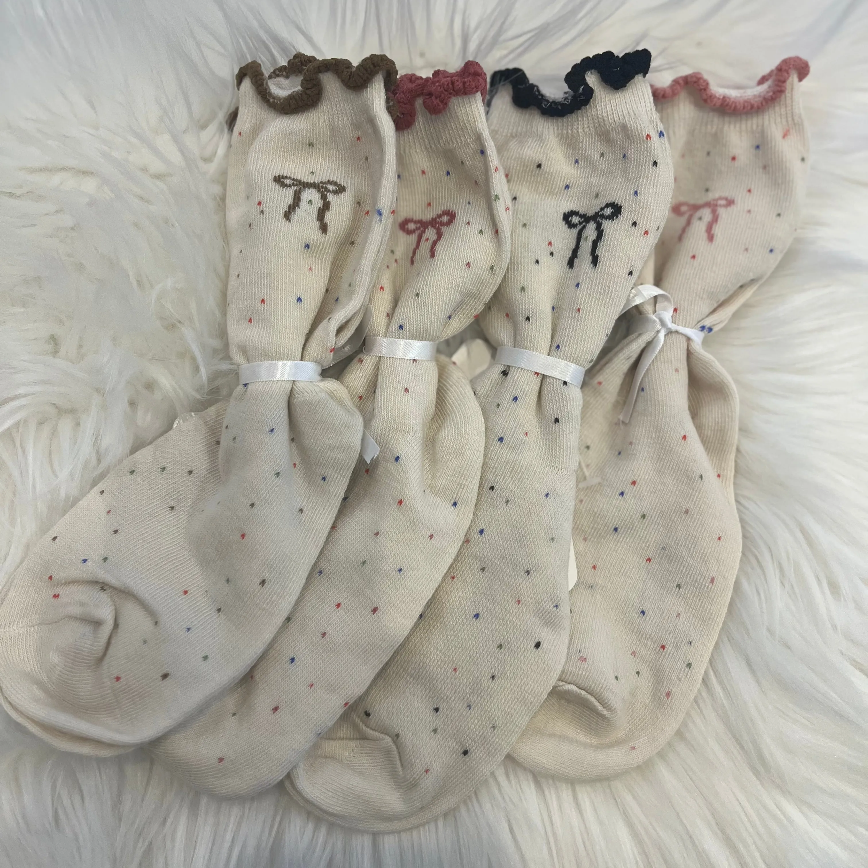 Stay Cozy Bow Embroidered Socks