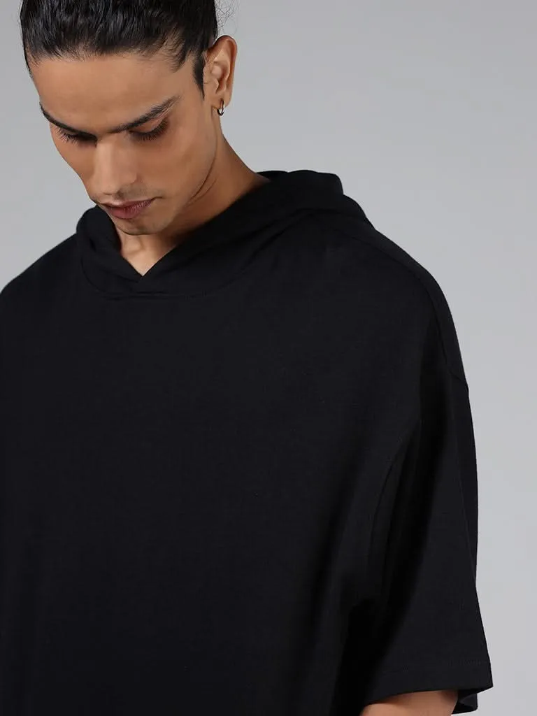 Studiofit Black Relaxed-Fit Hoodie Sweatshirt