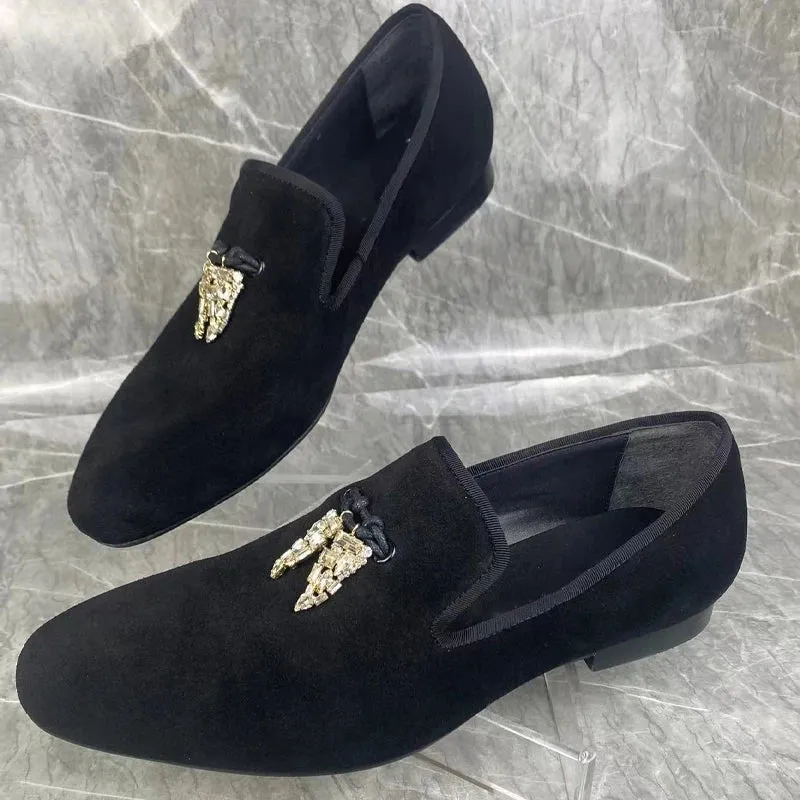 Suede Leather Metal Rhinestone Tassels Loafers