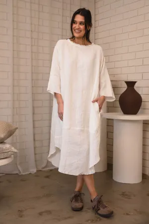 The Carter Malle Linen Dress - Off White w' Natural Fine Stripe