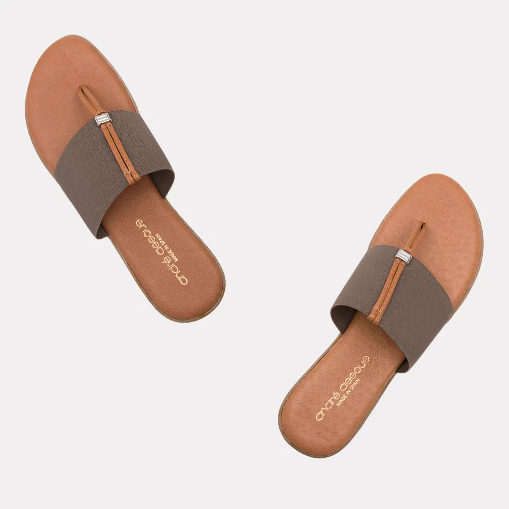 The Elastic Thong Sandal in Taupe