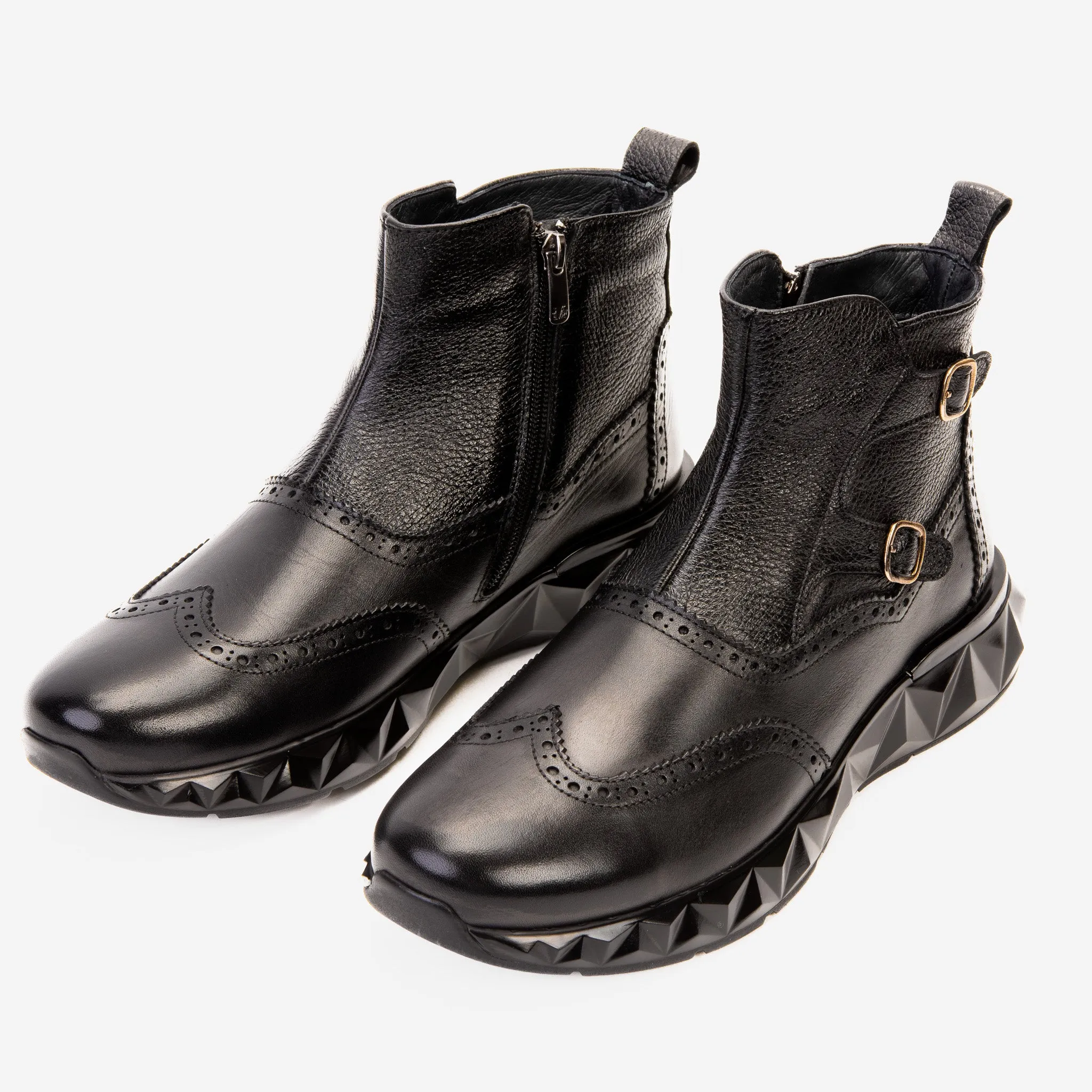 The Stealth Wingtip Buckle Black Leather Men Boot