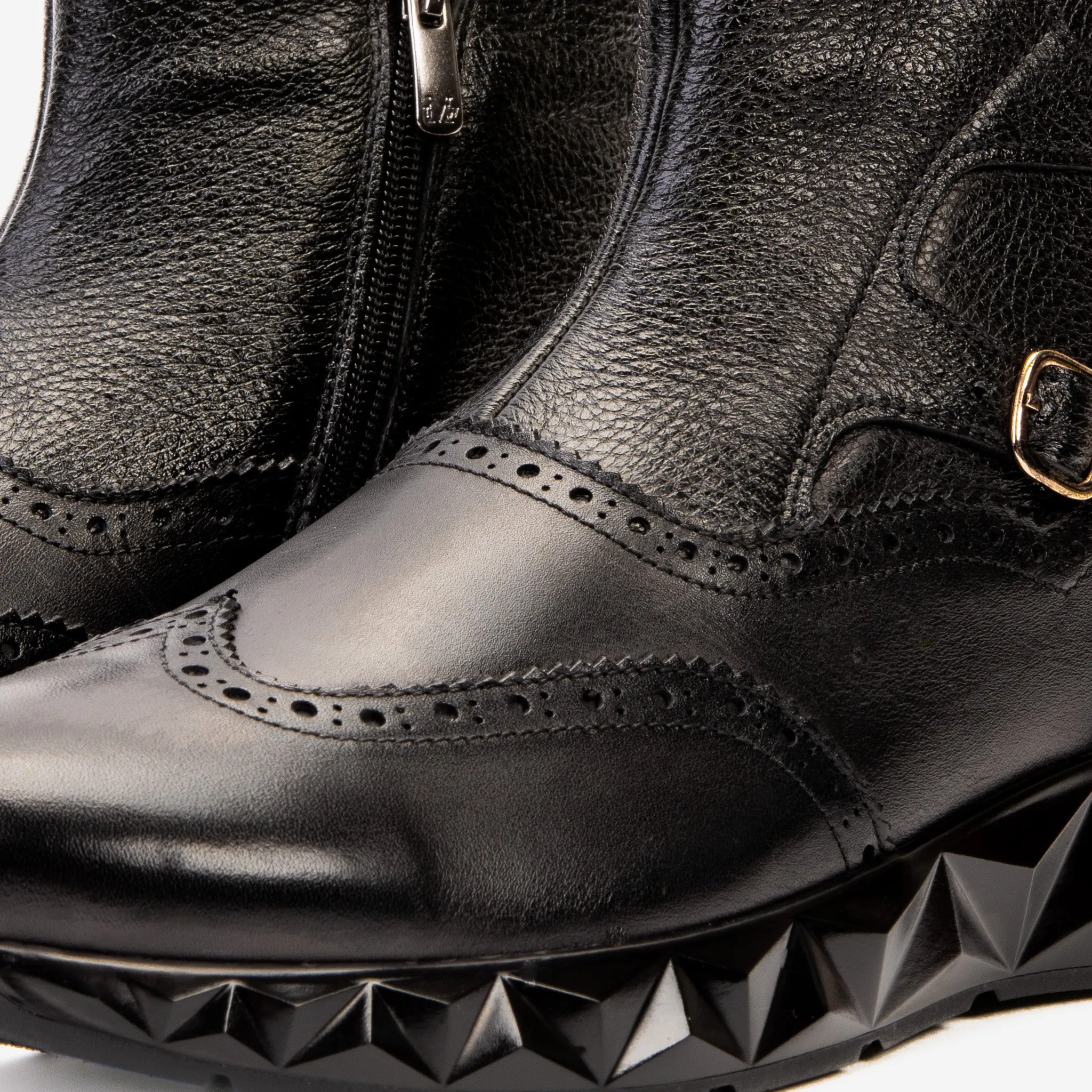 The Stealth Wingtip Buckle Black Leather Men Boot